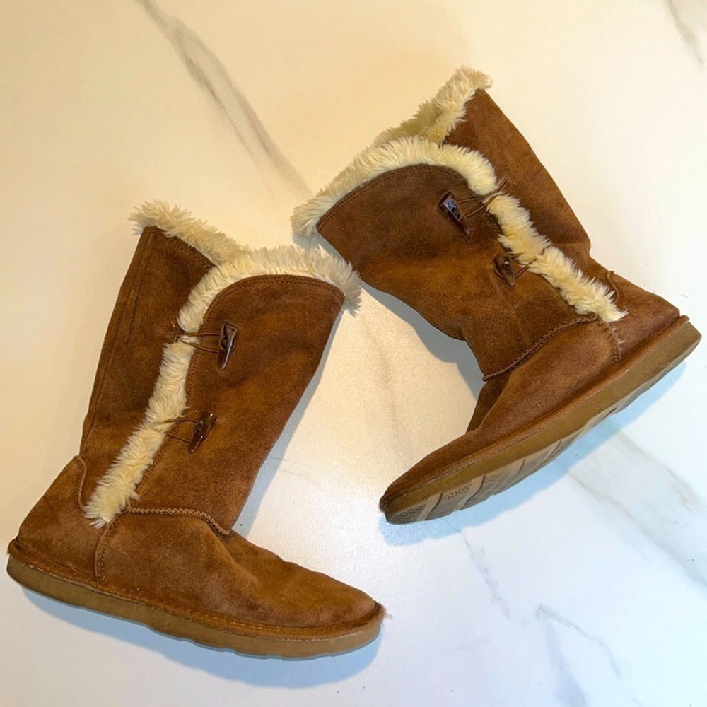 White Mountain Snuggle Boots Leather‎ Suede Faux Fur Trimmed Mid Boot